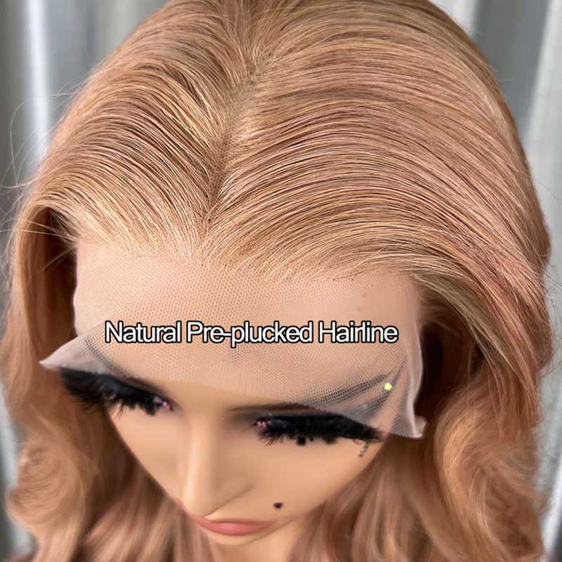 Ulike Light Flaxen Brown 13x4 Transparent Lace Front Wigs Human Hair Body Wave Wigs 180% Density