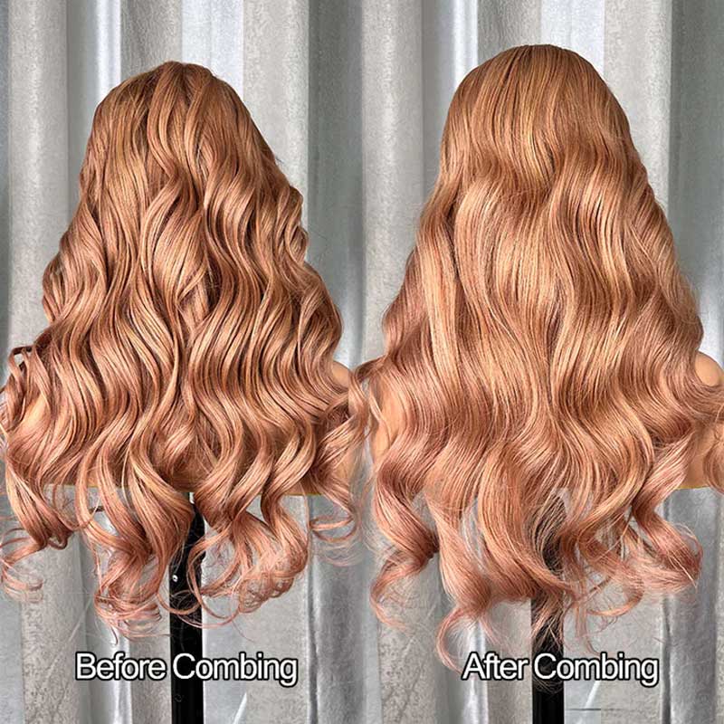 Ulike Light Flaxen Brown 13x4 Transparent Lace Front Wigs Human Hair Body Wave Wigs 180% Density