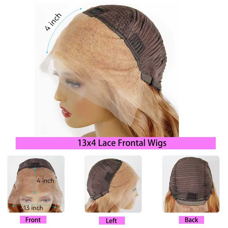 Ulike Light Flaxen Brown 13x4 Transparent Lace Front Wigs Human Hair Body Wave Wigs 180% Density