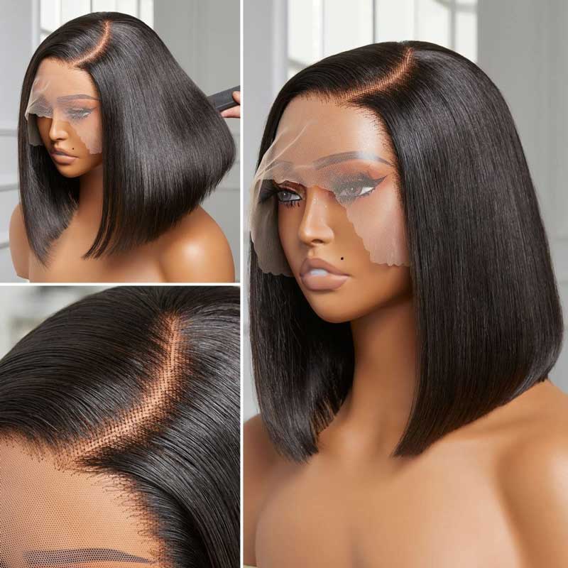 ulike More Natural Straight Bob Hairstyle With Side Part Pre-Bleached Knots Transparent Glueless C Part Lace Wig