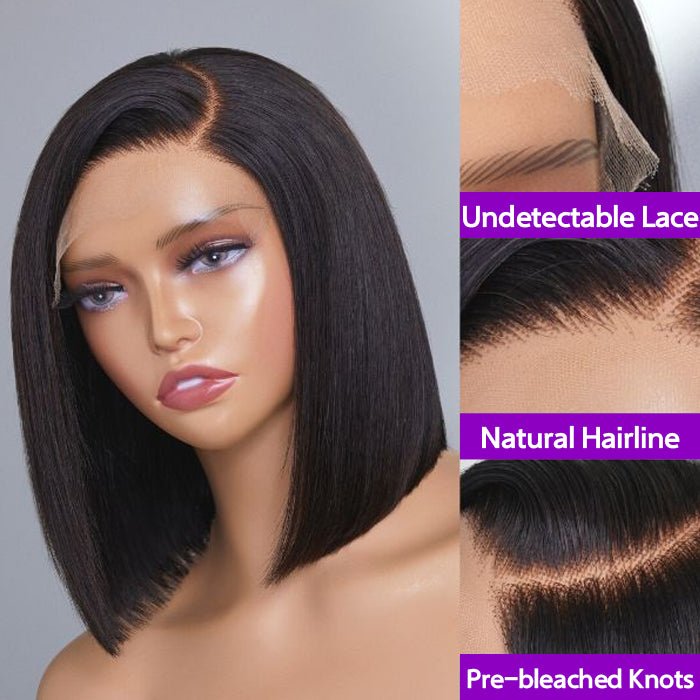 ulike More Natural Straight Bob Hairstyle With Side Part Pre-Bleached Knots Transparent Glueless C Part Lace Wig