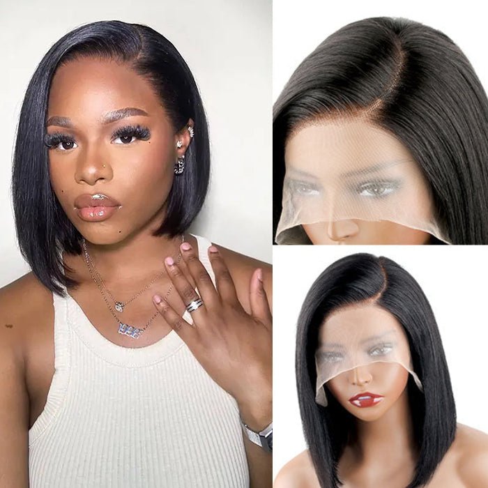 ulike More Natural Straight Bob Hairstyle With Side Part Pre-Bleached Knots Transparent Glueless C Part Lace Wig