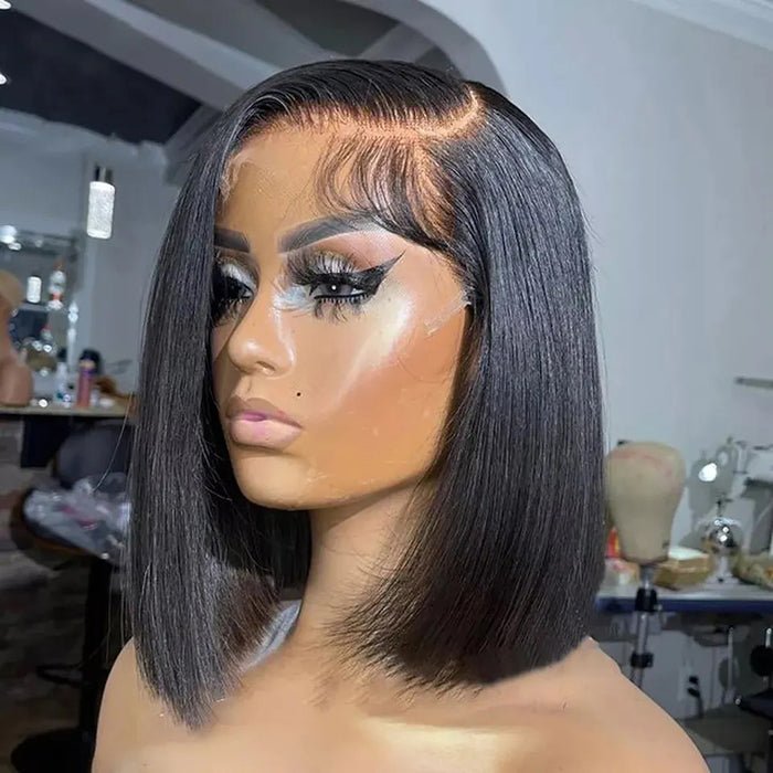 ulike More Natural Straight Bob Hairstyle With Side Part Pre-Bleached Knots Transparent Glueless C Part Lace Wig