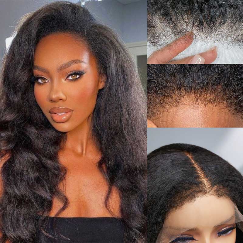 Ulike New Trends 4C Edges Kinky Straight 13x4 HD Lace Front Wig With 4C Natural Hairline