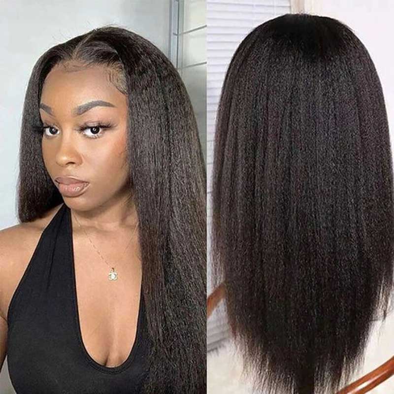 ulike No Glue Wear And Go Kinky Straight 5X5 Pre Cut Lace Closure Wigs 180% Density