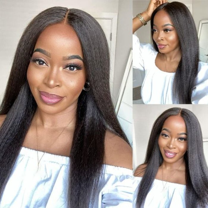 ulike No Glue Wear And Go Kinky Straight 5X5 Pre Cut Lace Closure Wigs 180% Density