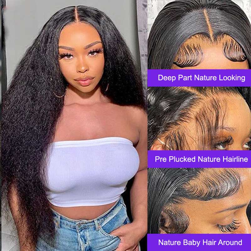 ulike No Glue Wear And Go Kinky Straight 5X5 Pre Cut Lace Closure Wigs 180% Density