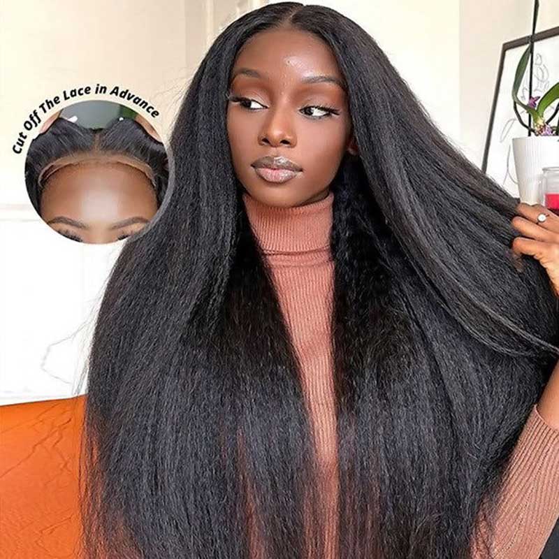 ulike No Glue Wear And Go Kinky Straight 5X5 Pre Cut Lace Closure Wigs 180% Density