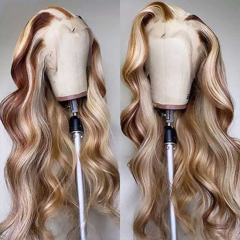 Ulike Body Wave Hair P4/613 Blonde Highlights 13x4 Transparent Lace Frontal Wigs