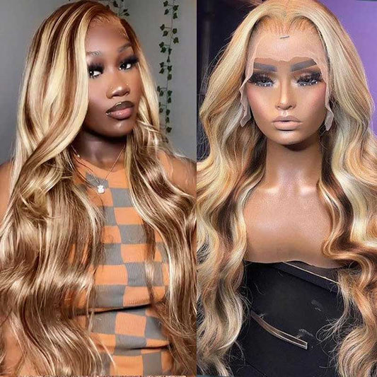 Ulike Body Wave Hair P4/613 Blonde Highlights 13x4 Transparent Lace Frontal Wigs