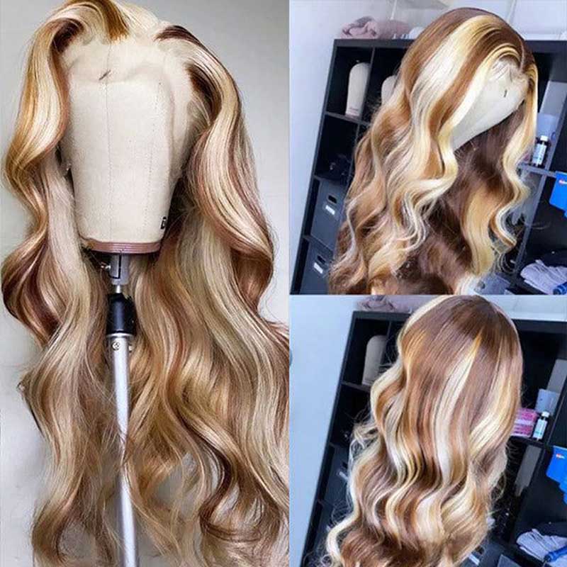 Ulike Body Wave Hair P4/613 Blonde Highlights 13x4 Transparent Lace Frontal Wigs