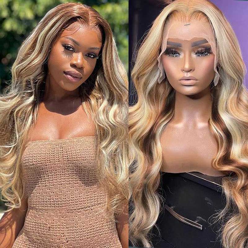 Ulike Body Wave Hair P4/613 Blonde Highlights 13x4 Transparent Lace Frontal Wigs