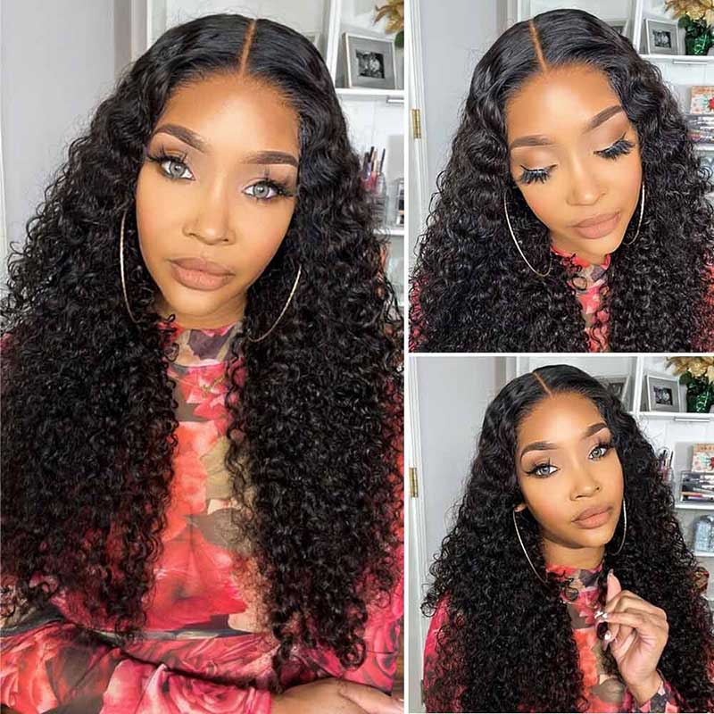 Ulike Pre Cut Lace Jerry Curly 5X5 Transparent Lace Closure Wigs Pre Plucked Breathable Air Wig