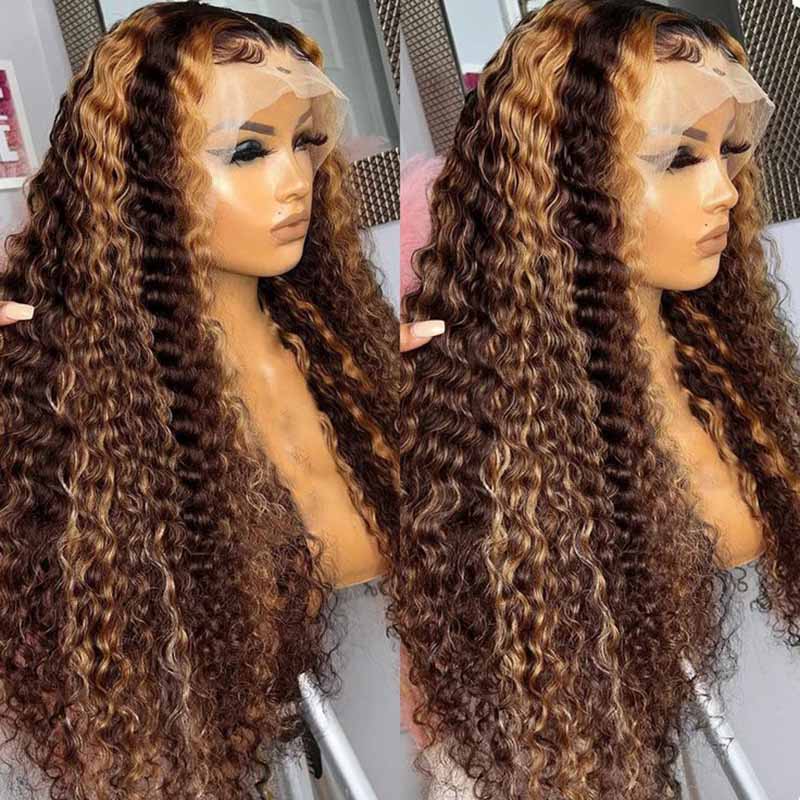 Ulike Pre Plucked 4/27 Highlight Color Deep Wave 360 Transparent Lace Frontal Wigs