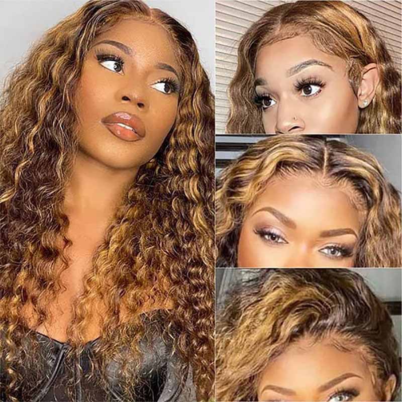 Ulike Pre Plucked 4/27 Highlight Color Deep Wave 360 Transparent Lace Frontal Wigs