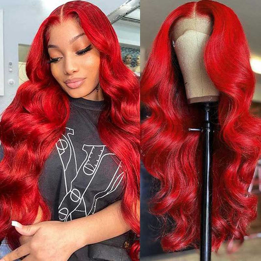 Ulike Red 13x4 Lace Front Wigs Human Hair Transparent Body Wave Colored Wigs