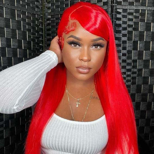 ulike Red Color Straight Human Hair Wigs 13x4 Lace Front Wigs