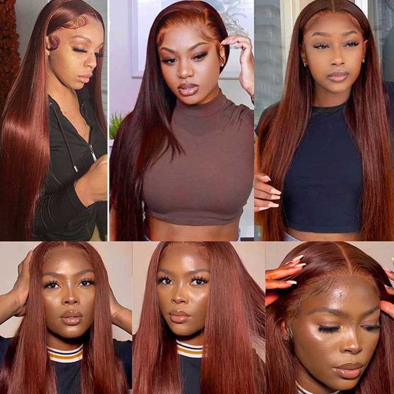 Ulike Reddish Brown Color Straight 360 Lace Frontal Wigs Perfect Colored Wigs