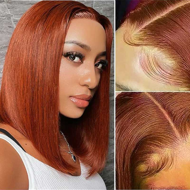 Ulike Reddish Brown Color Straight Bob Wigs 4x4 13x4 Lace Closure Human Hair Wigs