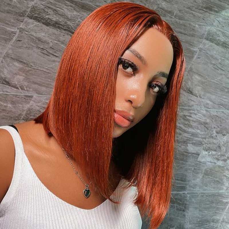 Ulike Reddish Brown Color Straight Bob Wigs 4x4 13x4 Lace Closure Human Hair Wigs