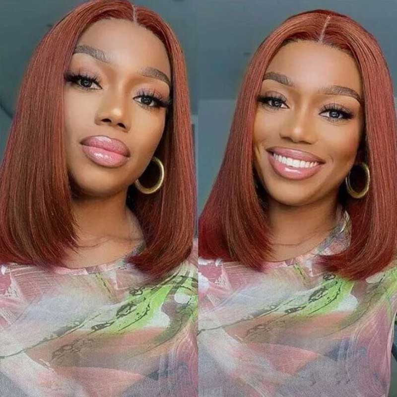 Ulike Reddish Brown Color Straight Bob Wigs 4x4 13x4 Lace Closure Human Hair Wigs