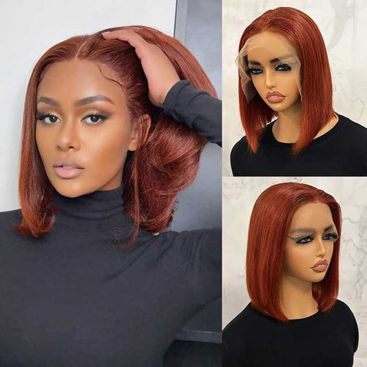 Ulike Reddish Brown Color Straight Bob Wigs 4x4 13x4 Lace Closure Human Hair Wigs