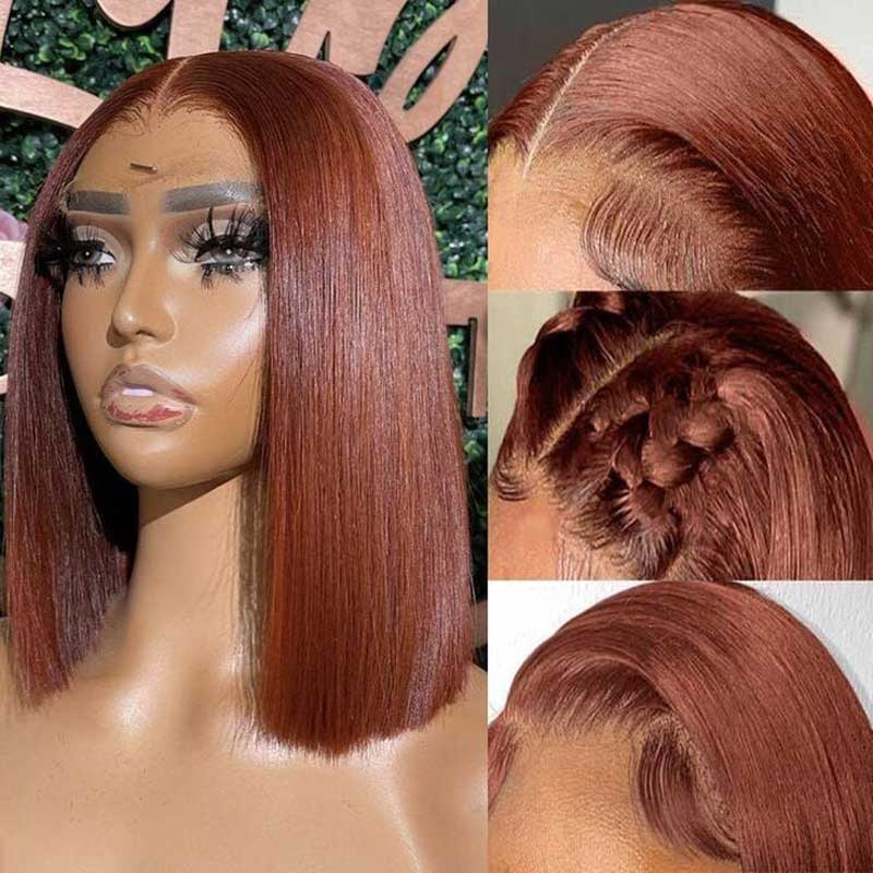Ulike Reddish Brown Color Straight Bob Wigs 4x4 13x4 Lace Closure Human Hair Wigs
