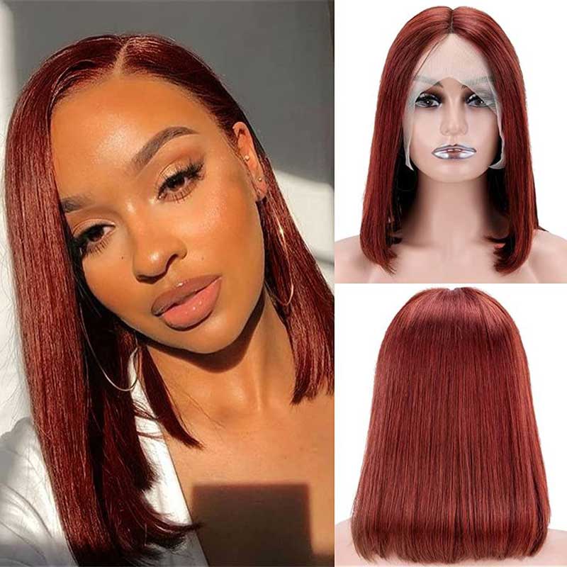 Ulike Reddish Brown Color Straight Bob Wigs 4x4 13x4 Lace Closure Human Hair Wigs