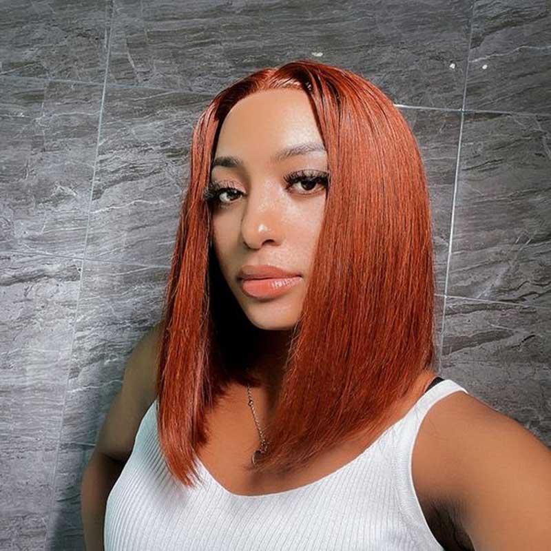 Ulike Reddish Brown Color Straight Bob Wigs 4x4 13x4 Lace Closure Human Hair Wigs