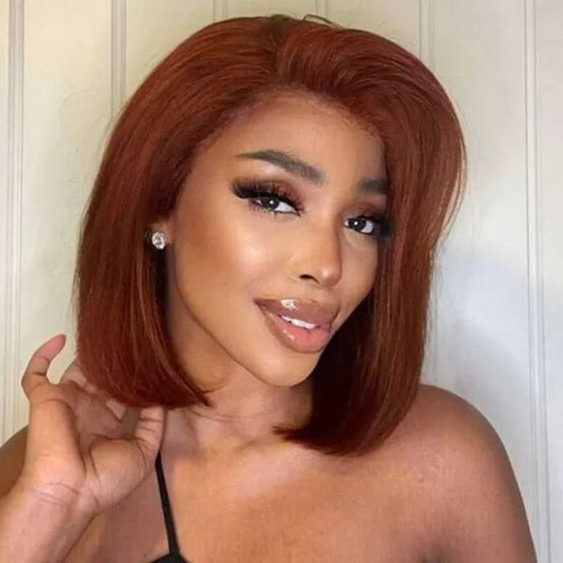 Ulike Reddish Brown Color Straight Bob Wigs 4x4 13x4 Lace Closure Human Hair Wigs