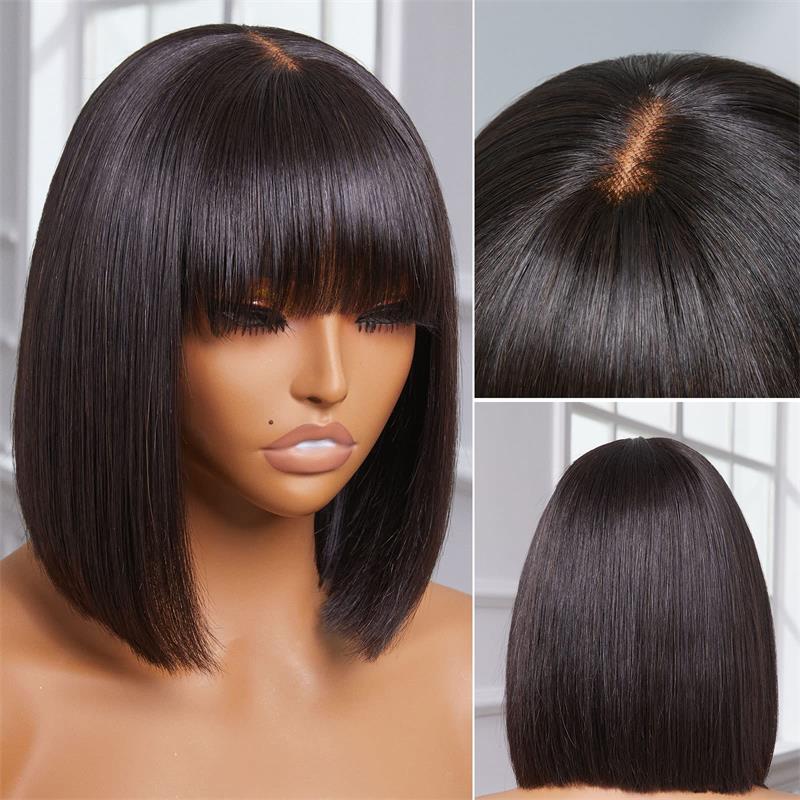 ulike Short Yaki Straight Bob Wigs With Bangs Minimalist Undetectable Lace Glueless Bob Wigs