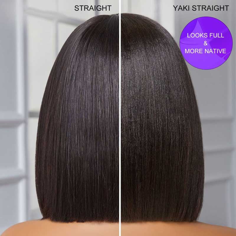 ulike Short Yaki Straight Bob Wigs With Bangs Minimalist Undetectable Lace Glueless Bob Wigs