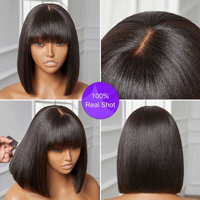 ulike Short Yaki Straight Bob Wigs With Bangs Minimalist Undetectable Lace Glueless Bob Wigs