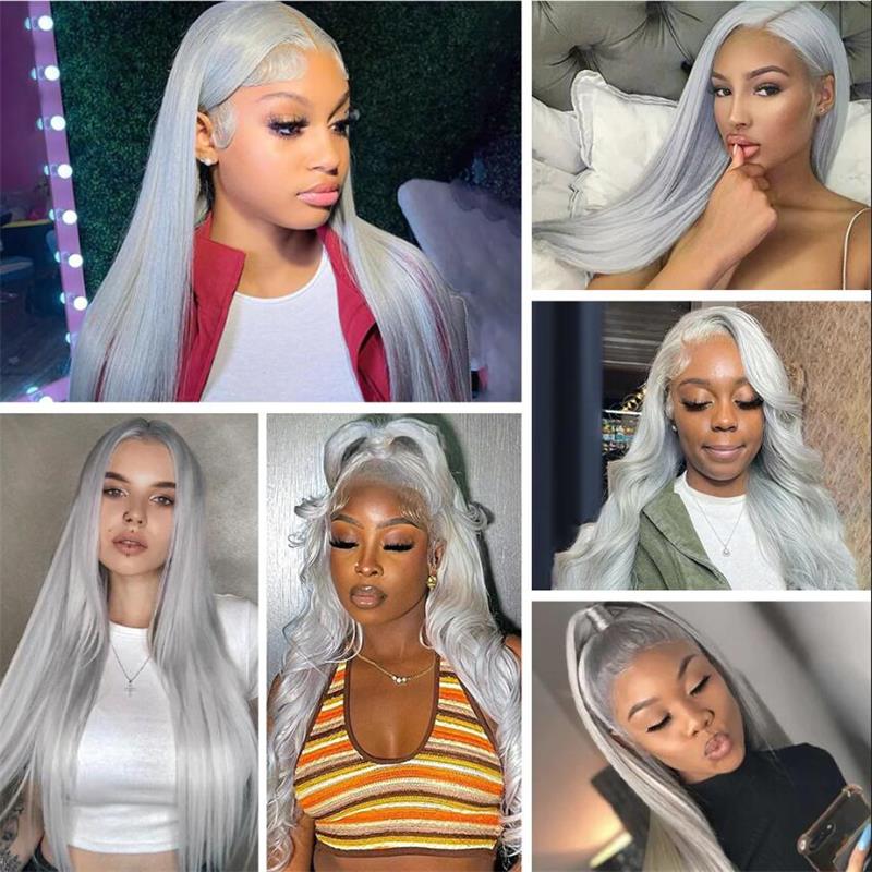Ulike Silver Grey Colored Lace Front Wigs Straight/Body Wave 13×4 Transparent Lace Wigs
