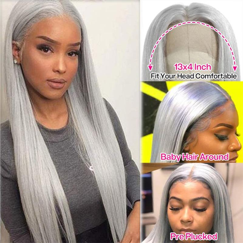 Ulike Silver Grey Colored Lace Front Wigs Straight/Body Wave 13×4 Transparent Lace Wigs
