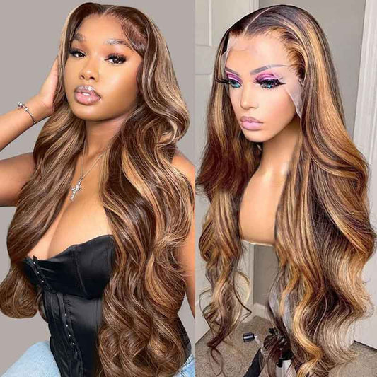 Ulike Straight And Body Wave Piano Honey Blonde 13x4 Lace Front Wigs Highlight Human Hair 180% Density