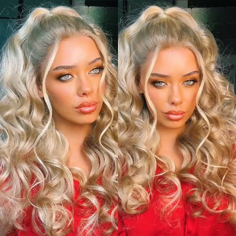 Ulike Body Wave Brown Hair With 613 Blonde Balayage Highlight 13x4 Lace Frontal Wig Shadow Root Transparent Lace Wigs