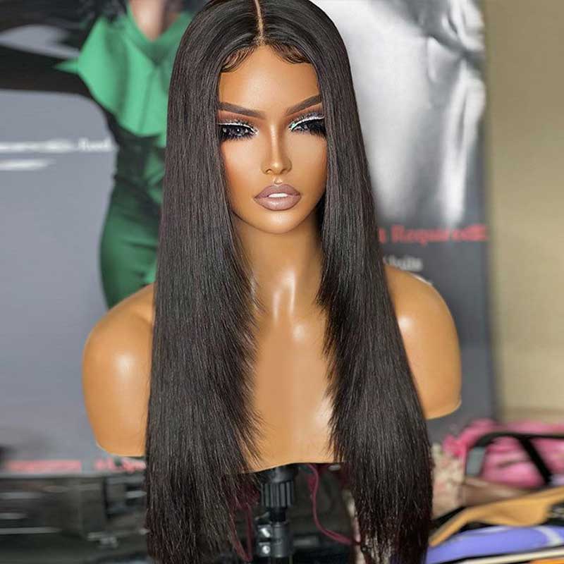 Ulike Trendy Layered Cut Straight 360 Lace Front Wigs 100% Human Hair Natural Black Wigs