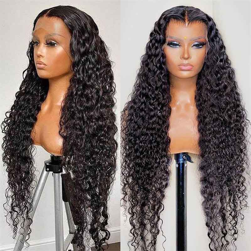 Ulike Water Wave Lace Front Wigs With Hollow Out Breathable Cap 13X4 Transparent Lace Glueless Wigs