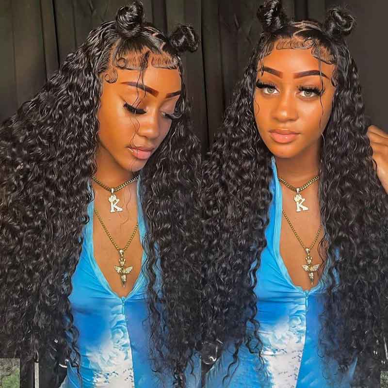 Ulike Water Wave Lace Front Wigs With Hollow Out Breathable Cap 13X4 Transparent Lace Glueless Wigs