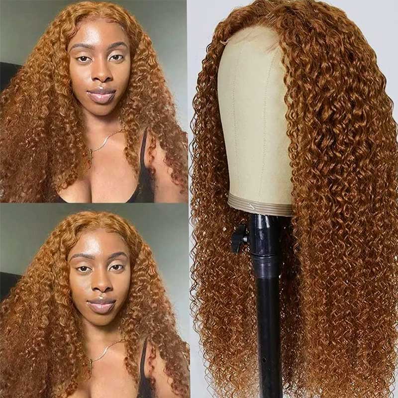 Auburn Ginger Color Curly Hair Wigs Virgin Human Hair 13x4 Lace Frontal Wig Pre Plucked Beginner Friendly