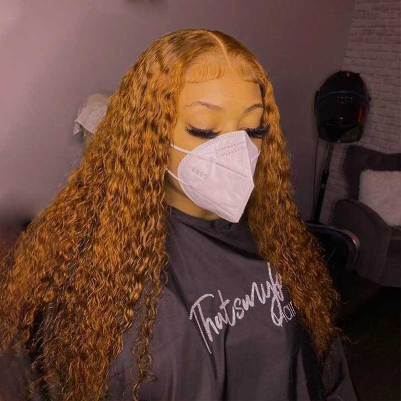 Auburn Ginger Color Curly Hair Wigs Virgin Human Hair 13x4 Lace Frontal Wig Pre Plucked Beginner Friendly