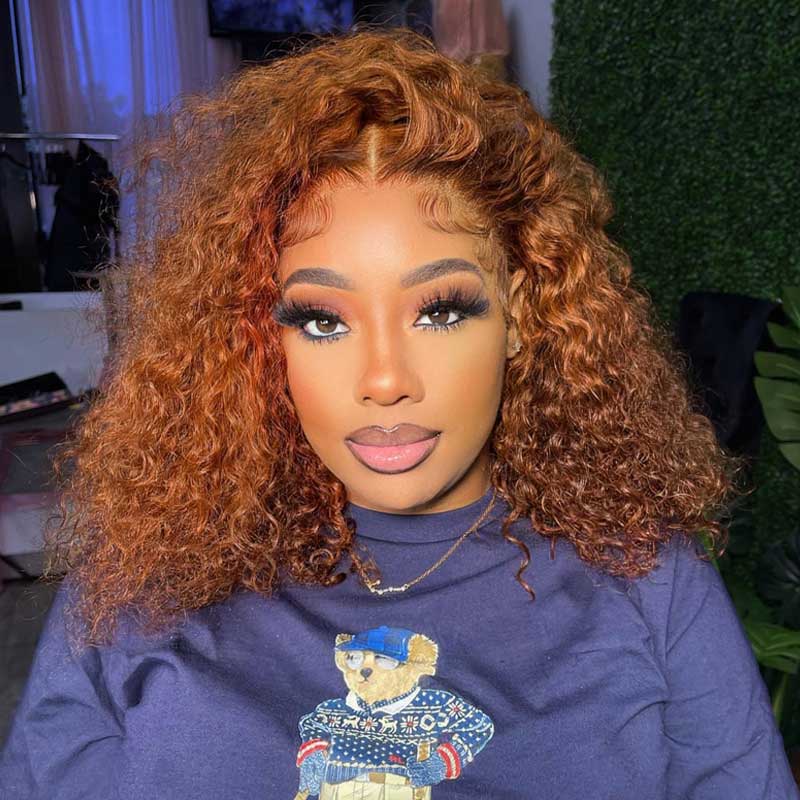 Auburn Ginger Color Curly Hair Wigs Virgin Human Hair 13x4 Lace Frontal Wig Pre Plucked Beginner Friendly