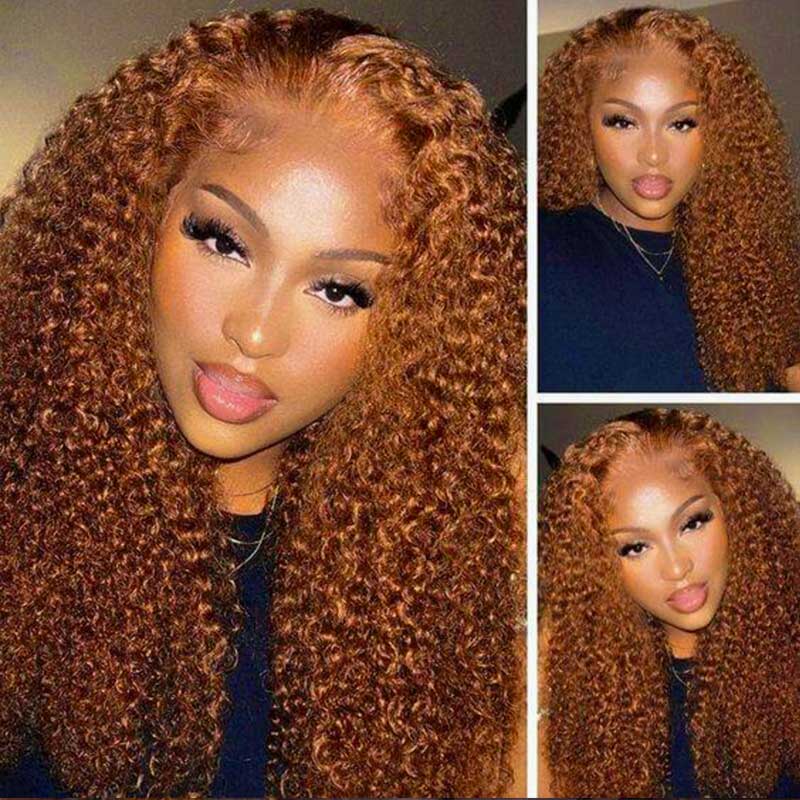 Auburn Ginger Color Curly Hair Wigs Virgin Human Hair 13x4 Lace Frontal Wig Pre Plucked Beginner Friendly