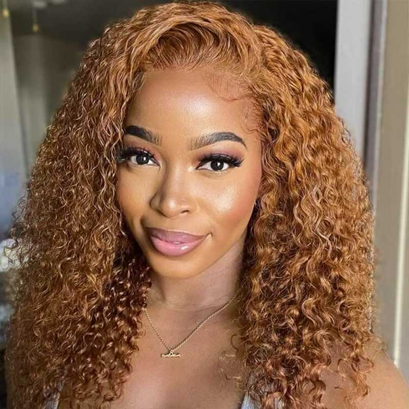 Auburn Ginger Color Curly Hair Wigs Virgin Human Hair 13x4 Lace Frontal Wig Pre Plucked Beginner Friendly