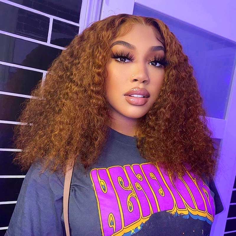 Auburn Ginger Color Curly Hair Wigs Virgin Human Hair 13x4 Lace Frontal Wig Pre Plucked Beginner Friendly