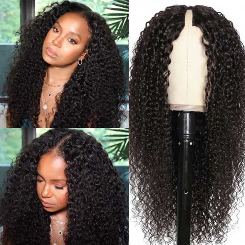 Beginner Friendly Thin V Part Wig Natural Scalp Curly Human Hair Upgrade U part Wig No Leave out