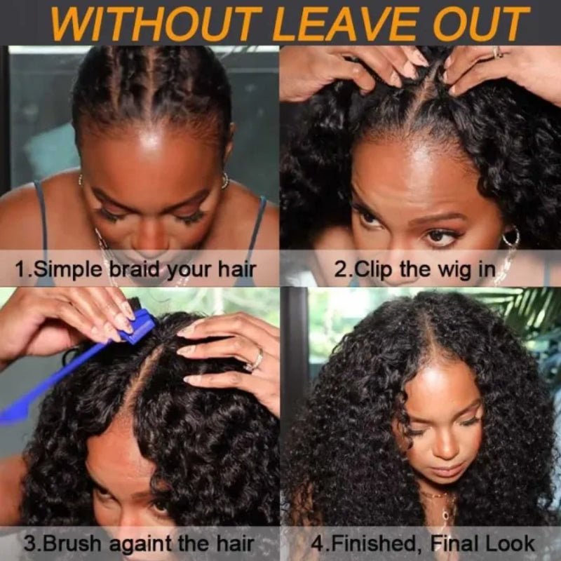 Beginner Friendly Thin V Part Wig Natural Scalp Curly Human Hair Upgrade U part Wig No Leave out