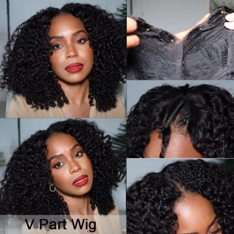 Beginner Friendly Thin V Part Wig Natural Scalp Curly Human Hair Upgrade U part Wig No Leave out