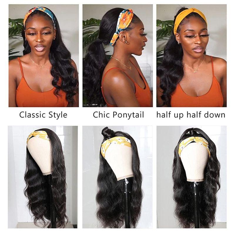 Body Wave Headband Wigs Glueless Brazilian Human Hair Wigs With Headbands None Lace Wigs